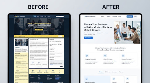 Before-and-after website redesign comparison